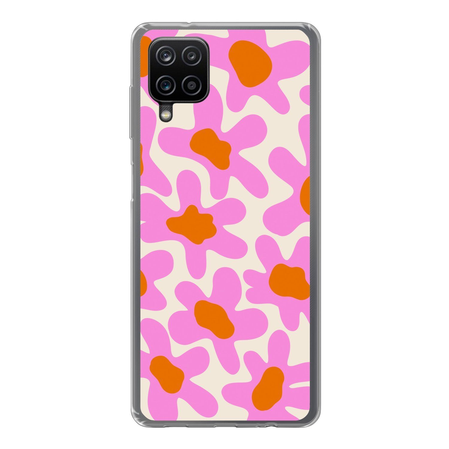 MuchoWow Handyhülle für Samsung Galaxy A12 Blume - Rosa - Muster, Smartphone-Bumper, Print, Handy Schutzhülle Dünn