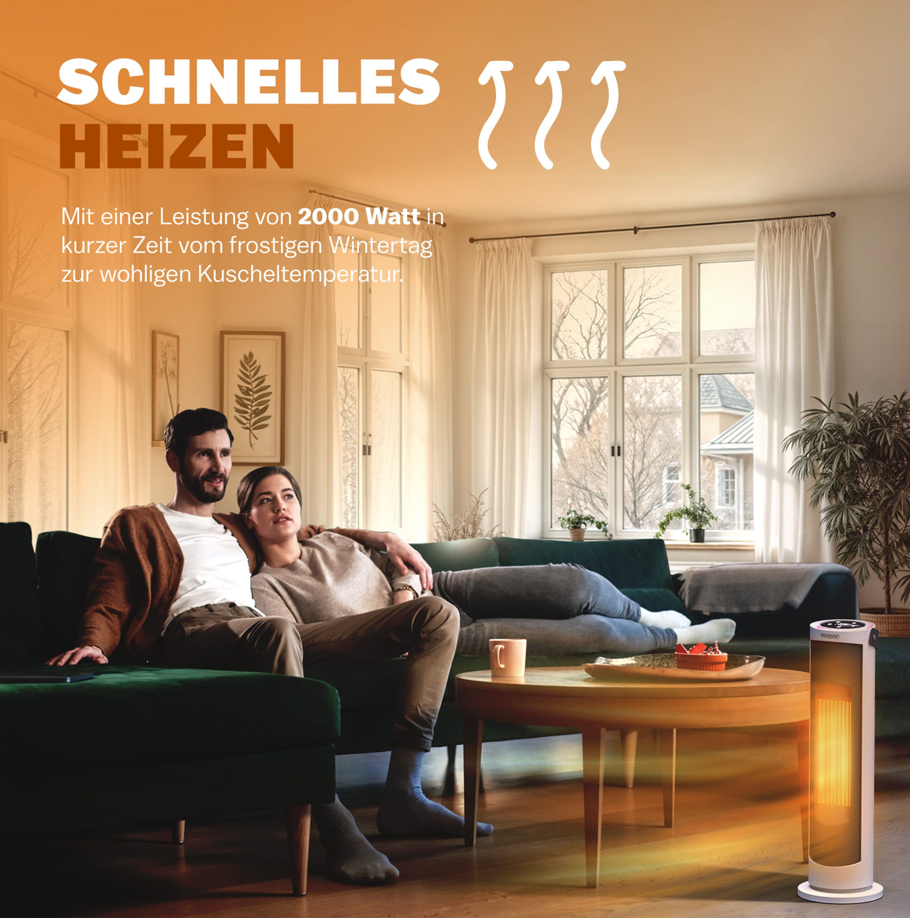 monzana Heizlüfter, 2000 W, Keramik Heizlüfter 2000W 4 Betriebsmodi 15-35°C Energiesparend 70°