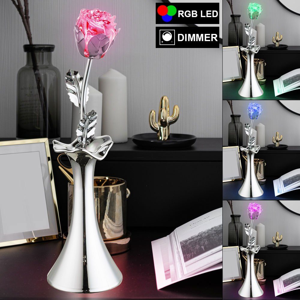 etc-shop LED Tischleuchte, LED-Leuchtmittel fest Nacht Leuchte Farbwechsel Tisch LED Blumen Design Rose verbaut, Farbwechsel, RGB