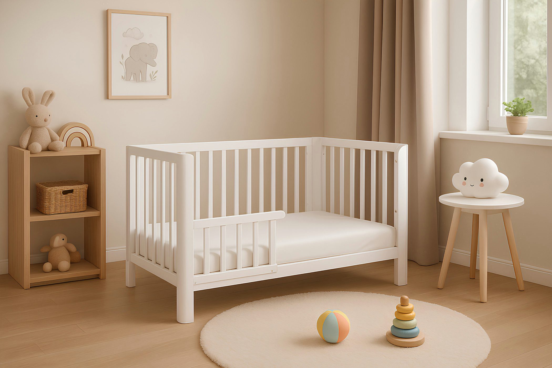 Baby-Delux Babybett Lio Schutzgitter umbaubar, Kinderbett 60x120 weiß Barriere Kiefer Matratze – Bild 2 von 5