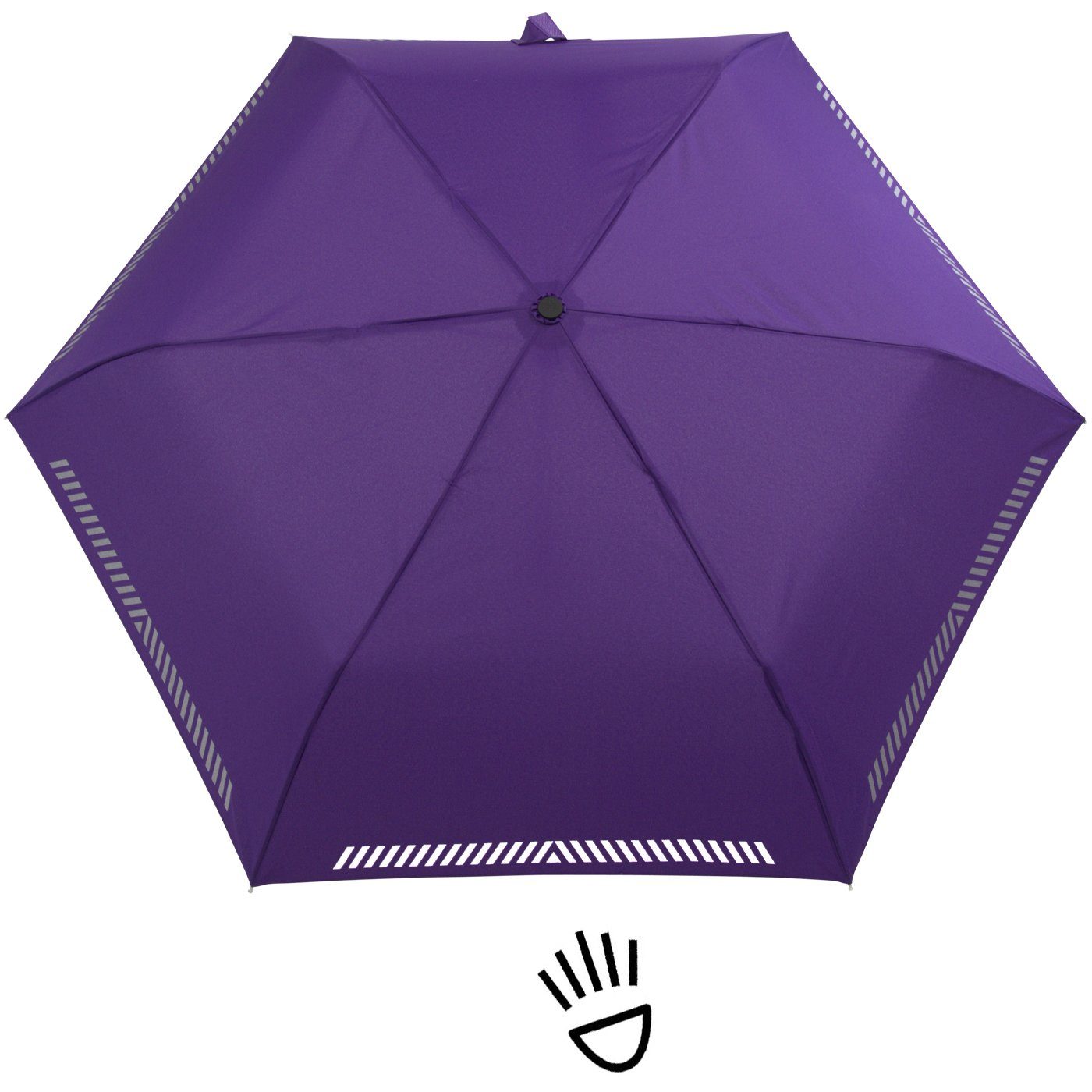 iX-brella Taschenregenschirm berry reflektierend, - durch Sicherheit Reflex-Streifen Kinderschirm mit Auf-Zu-Automatik