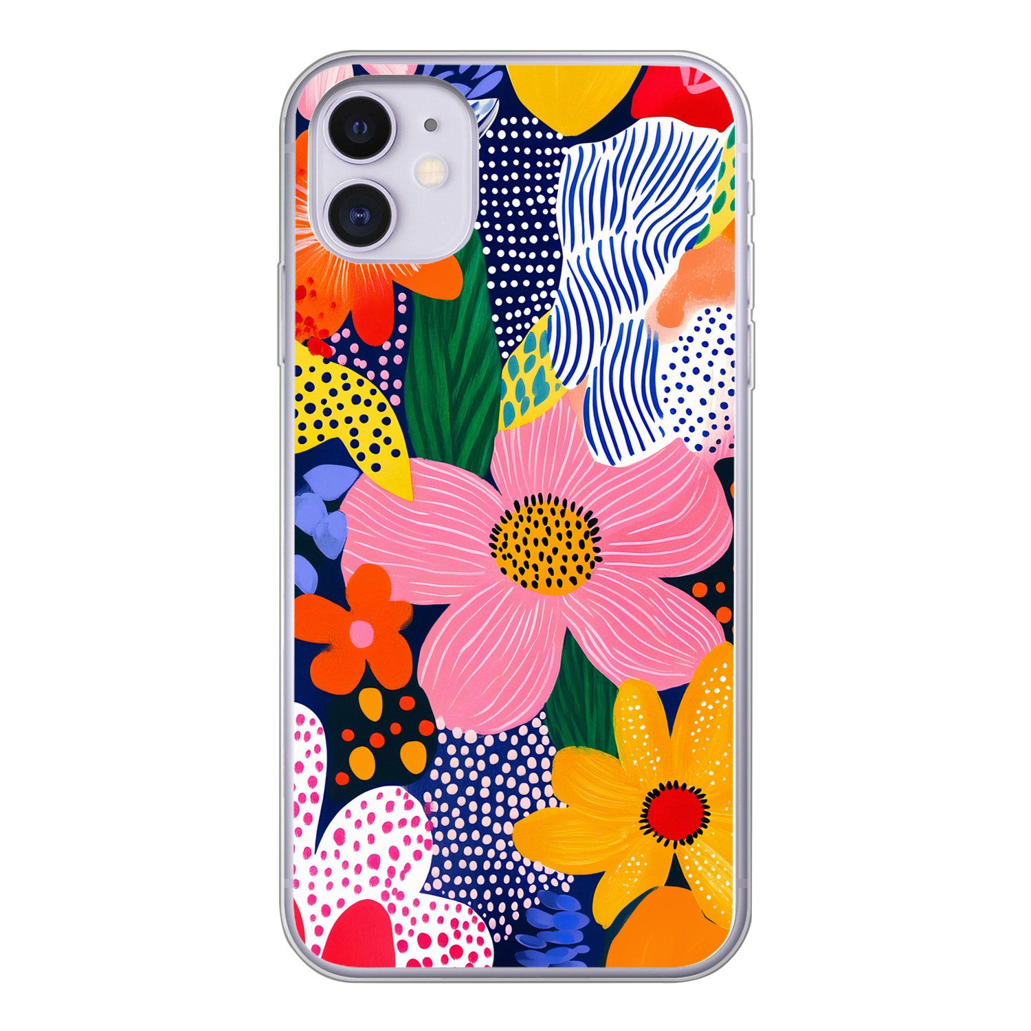 MuchoWow Handyhülle für Apple iPhone 11 Bunt - Blumen - Abstrakt - Punkte, Smartphone-Bumper, Print, Handy Schutzhülle Dünn