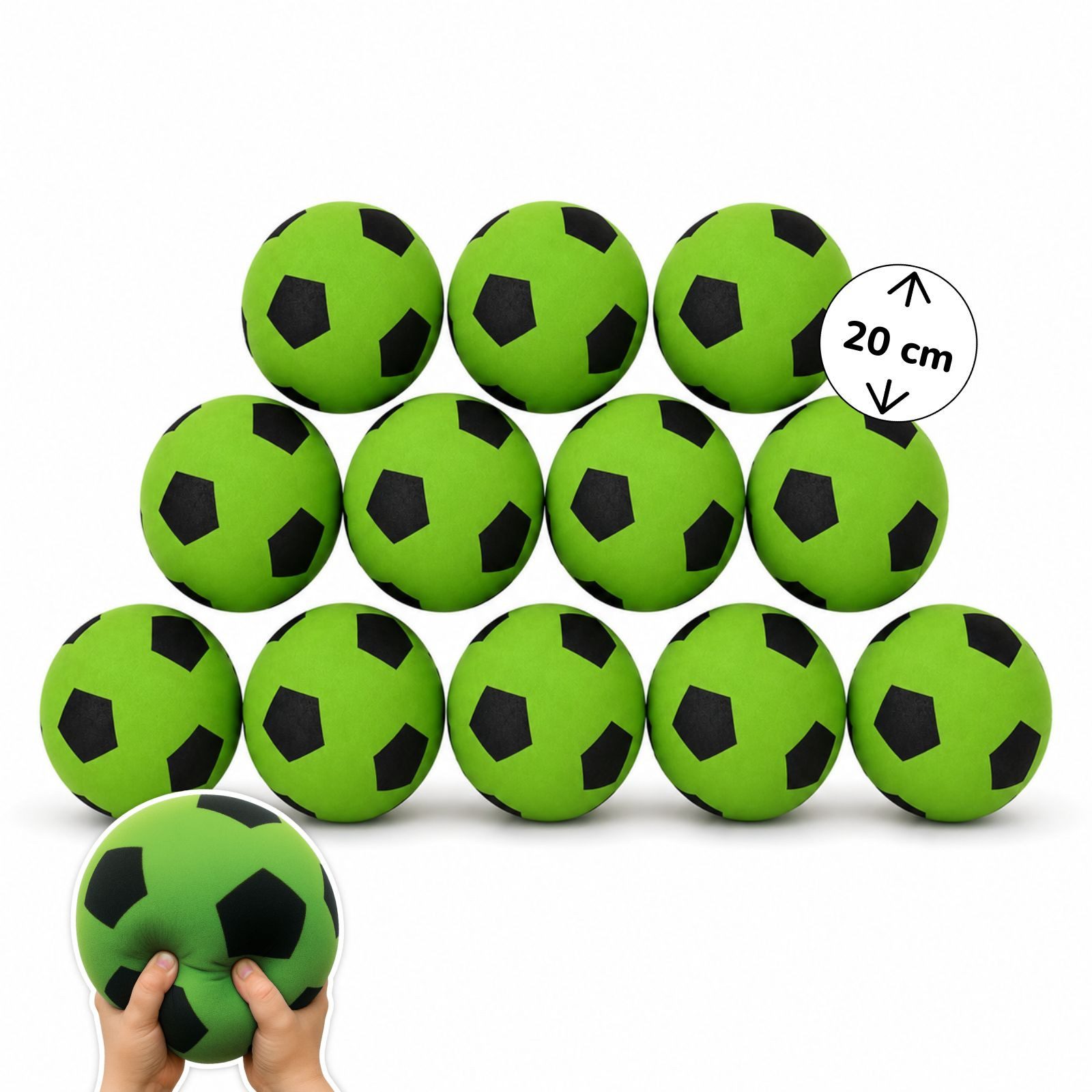 Softball 12er Set Schaumstoffball grün Ø 20 cm, weiche Soft-Fußbälle für Kinder