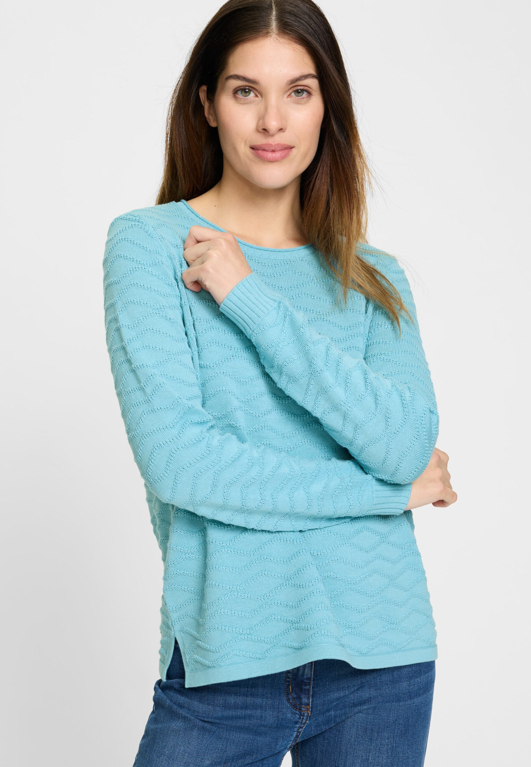 Olsen Strickpullover mit wellenartigem Strickmuster