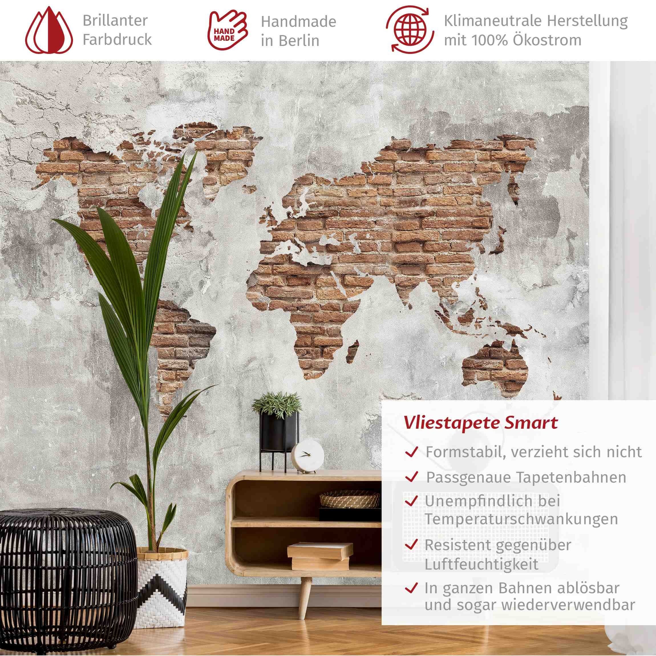 Bilderdepot24 Fototapete Weltkarte Shabby Beton Backstein günstig online kaufen
