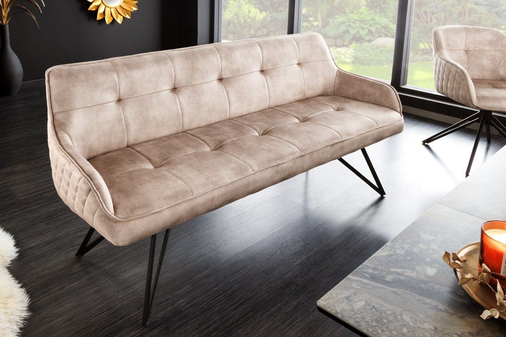 riess-ambiente Sitzbank EUPHORIA 156cm champagner greige / schwarz (Einzelartikel, 1-St), Wohnzimmer · Samt · Metall · Flur · Küche · Esszimmer · Retro Design