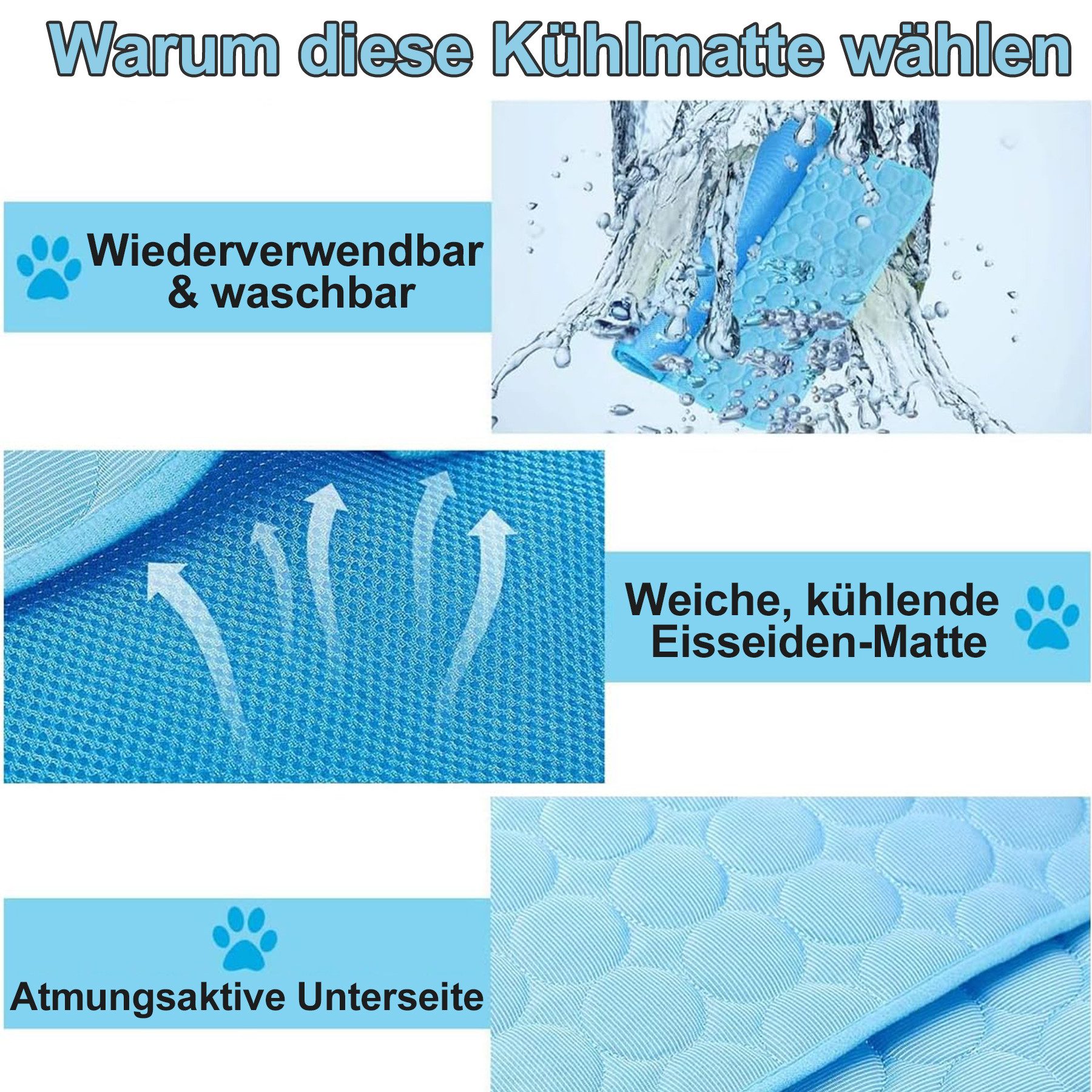 Mutig Hundematte Haustier Kühlmatte, Selbstkühlende Hundematte, Kühldecke Katzen, Sicheres Kühlkissen, Waschbare Hundekältematte mit kühlendem Gewebe, für Sommer Zuhause Unterwegs oder im Auto, 62x50cm
