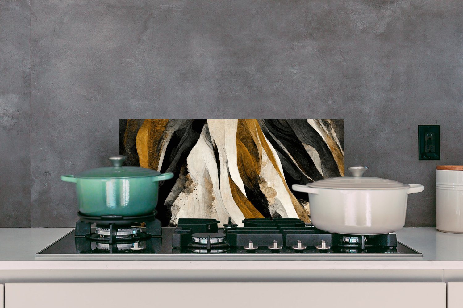 Braun Schwarz, MuchoWow 60x30 Fett Schmutzflecken - für und gegen Küchen - Landschaft cm, - Wandschutz, (1-tlg), Küchenrückwand Farbe