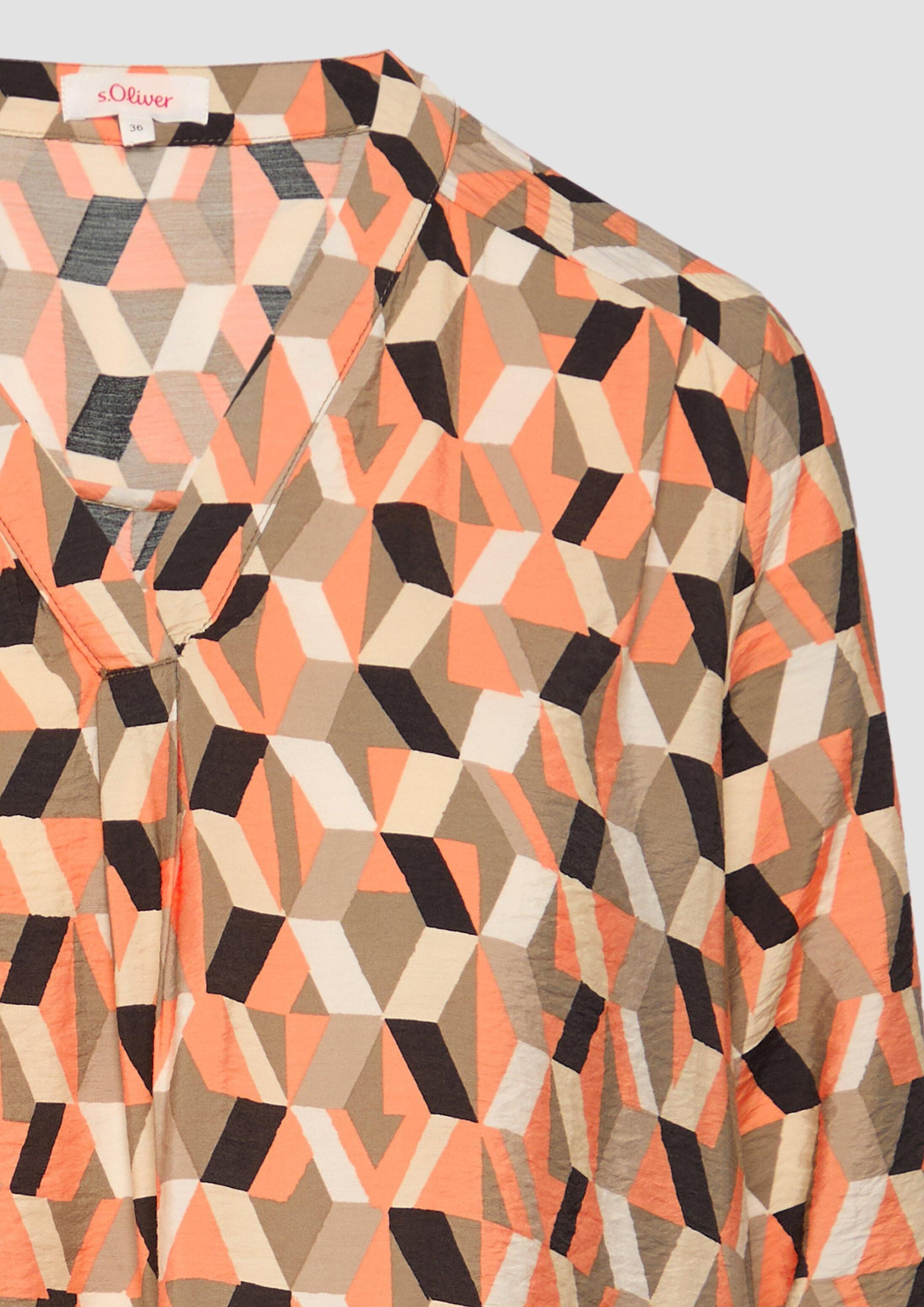 s.Oliver Langarmbluse Bluse Strukturierte Bluse mit V-Ausschnitt