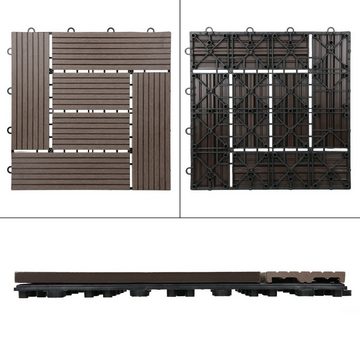 ECD Germany WPC-Fliesen Terrassendielen Balkonfliesen Klickfliesen, 11er Set, 11 St., 11er Set, Dunkelbraun 30x30cm 11er Set 1m² Mosaik Holzoptik Drainage Klicksystem