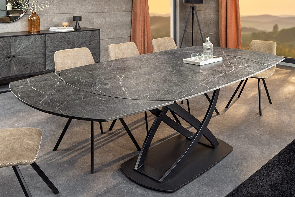 riess-ambiente Esstisch INCEPTION 130-190cm anthrazit – oval, Keramik, Marmor-Design, Metall (Einzelartikel, 1-St), ausziehbare Platte für 6–8 Personen – ideal für Esszimmer oder Küche