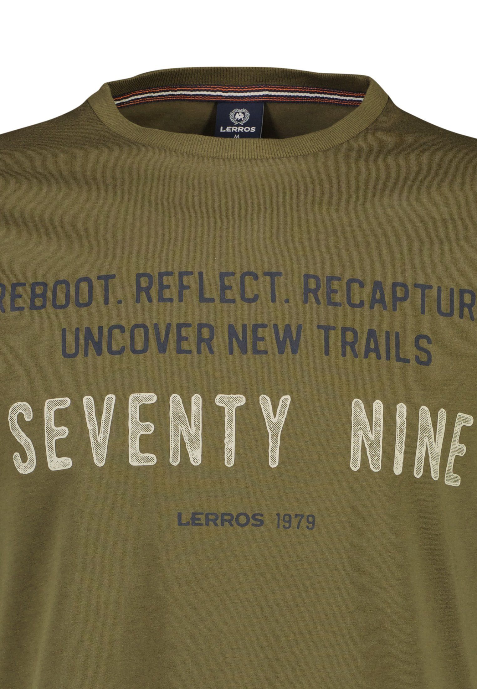 LERROS T-Shirt LERROS T-Shirt OLIV Brustprint Nine* GREEN mit *Seventy