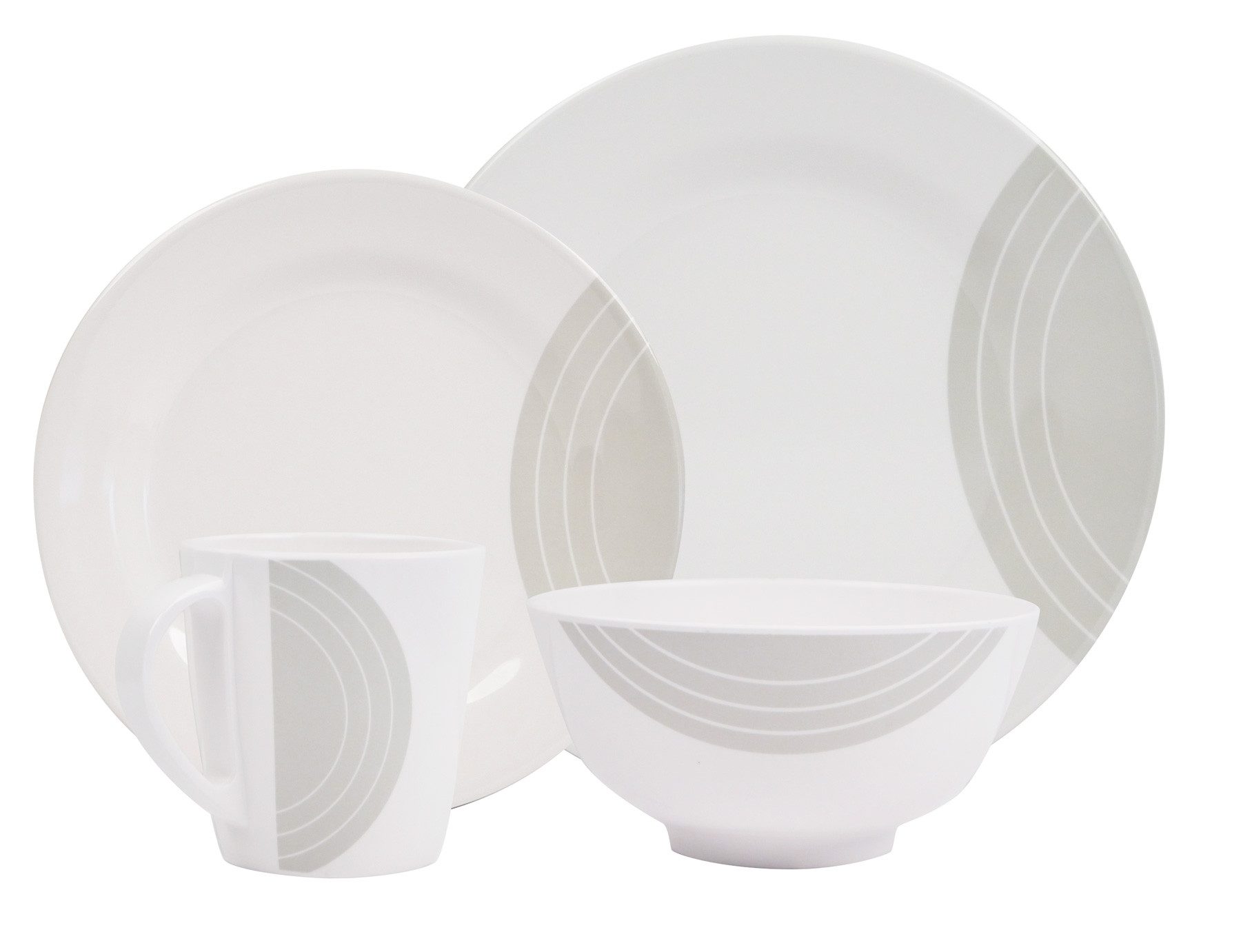 HEKERS Geschirr-Set 100% Melamin Geschirr (4-24 teilig) Circle elfen/grau (rund) (4-tlg)