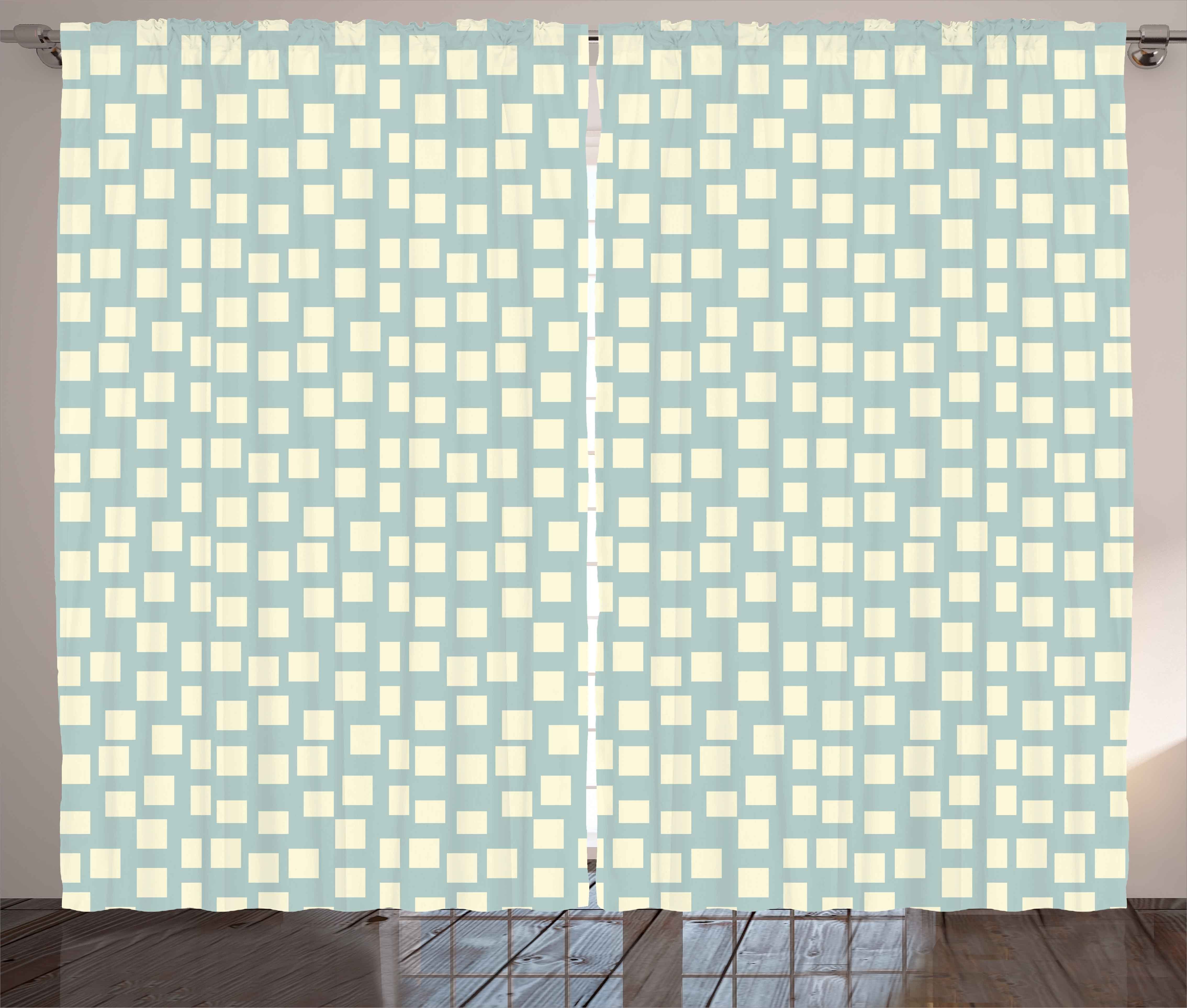 Gardine Schlafzimmer Kräuselband Vorhang mit Schlaufen und Haken, Abakuhaus, Modern Große Kleine Quadrate Tile