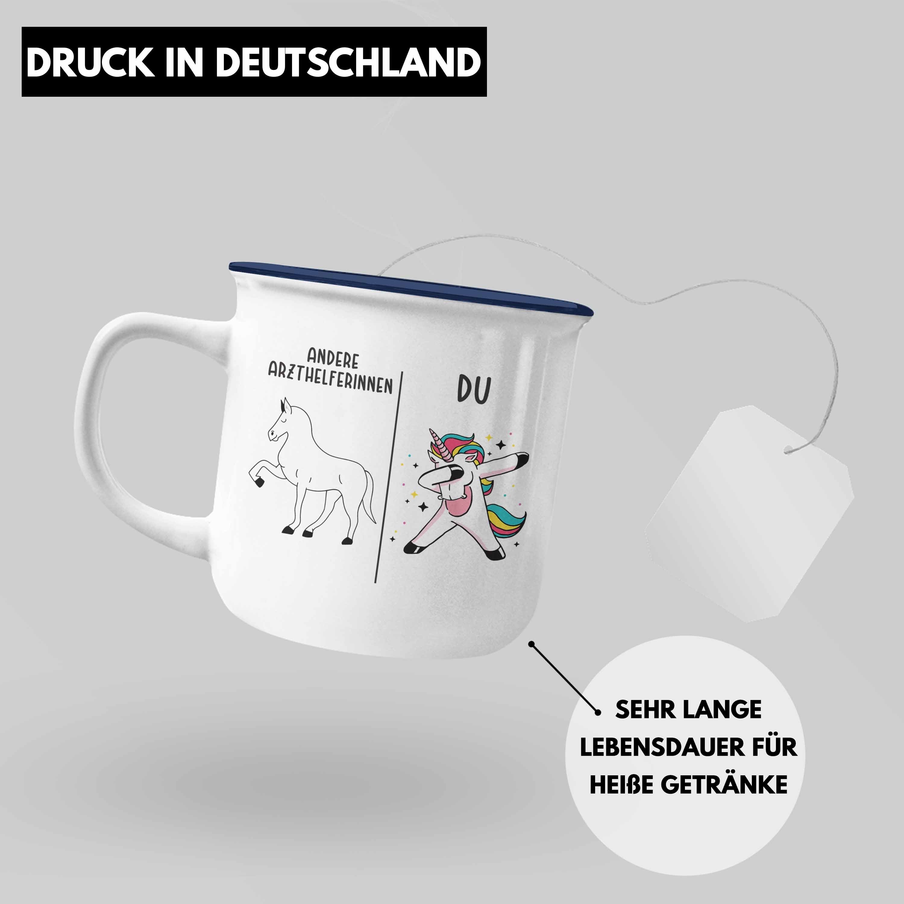 Dankeschön Emaille für Thermotasse Arzthelferin Arzthelferinnnen Danke Geschenk Spruch Blau Tasse - Trendation Trendation Geschenkidee mit