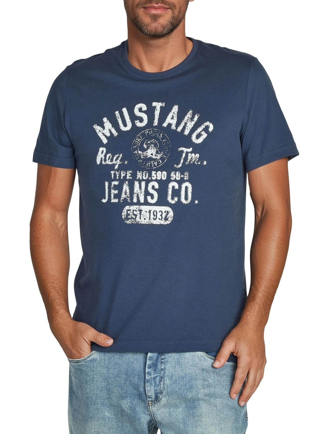 MUSTANG T-Shirt Herren Printshirt Regular Fit (1-tlg) Kurzarm Tee Shirt mit günstig online kaufen