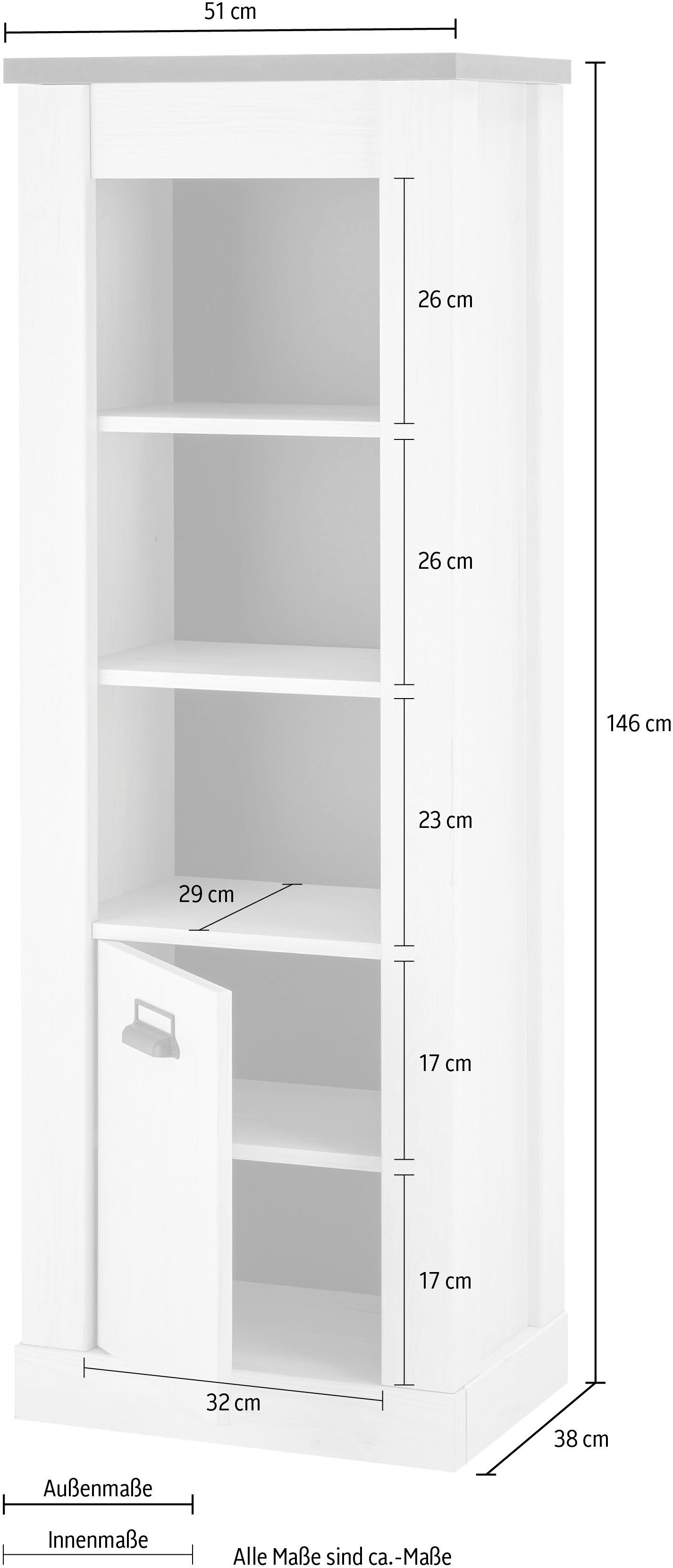 Home affaire Midischrank SHERWOOD cm mit Old Apothekergriffen 146 modernem Dekor hell in aus Metall, Style Höhe Holz Dekor