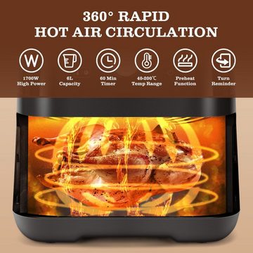 Taylor Swoden Heißluftfritteuse mit LED-Touchscreen und Knopf 6 Funktionen, 1700,00 W, Vorheizen, Timer, Temperaturregelung, 1700W, BPA-frei