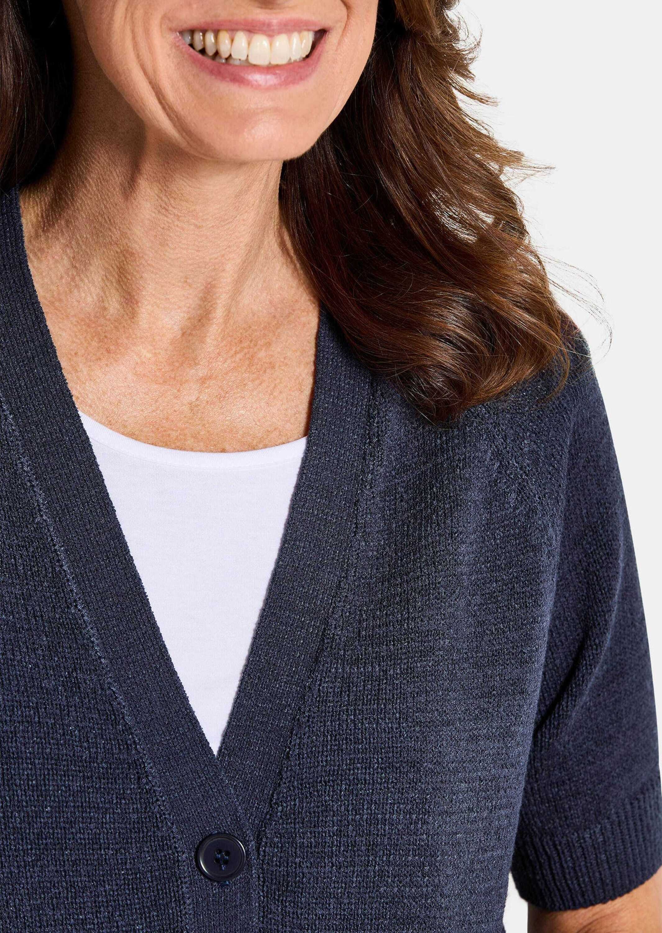 GOLDNER Strickjacke Damen Cardigan in Pink, Halbarm Kurzarm Jäckchen gestrickt, V-Ausschnitt, Raglanärmeln