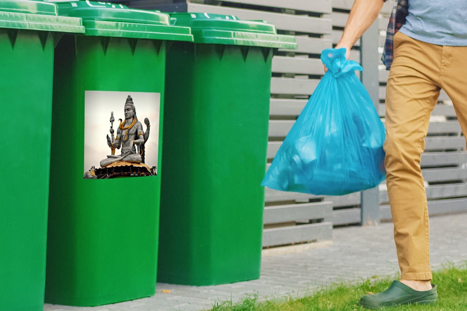 Bild Container, Shiva Sticker, MuchoWow Wandsticker St), Mülleimer-aufkleber, von (1 Abfalbehälter Graues Mülltonne,