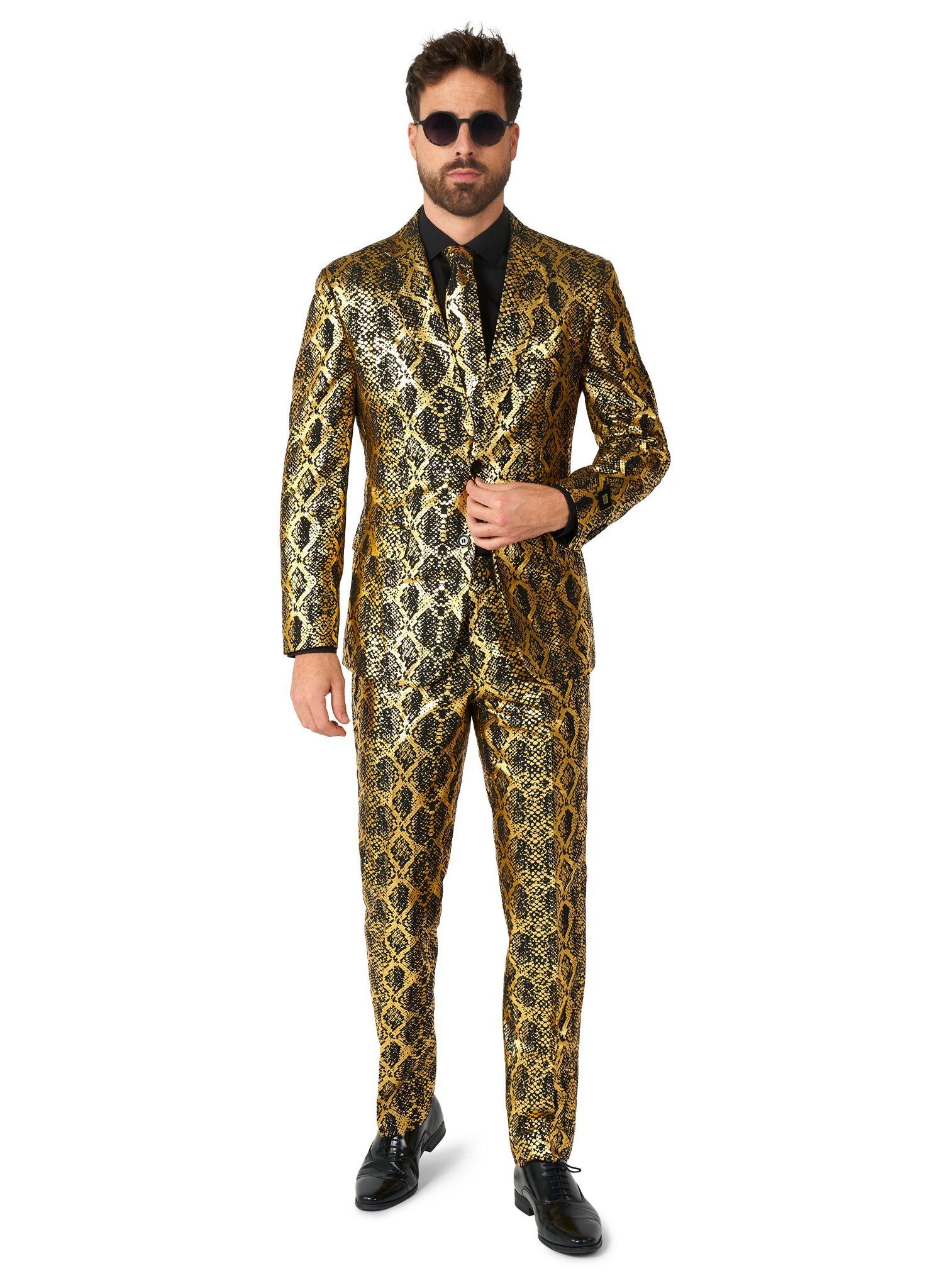 Opposuits Partyanzug Shiny Snake Kostüm Anzug - für Karneval Halloween, Cobrastyle: ein Anzug aus glänzend goldener Schlangenhaut