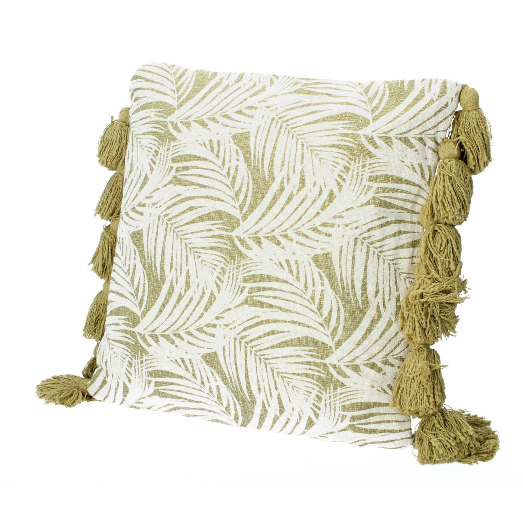 Bloomingville Sofakissen Isser 45x45 cm Blätter Quasten grün