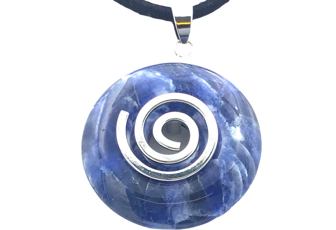 Steinfixx® Lange Kette echter Edelsteindonut 30 mm, incl. Geschenkbox, viele Varianten (incl. Wildlederband 80 cm, Handmade), zusätzlich wahlweise mit Silber- oder Goldspirale