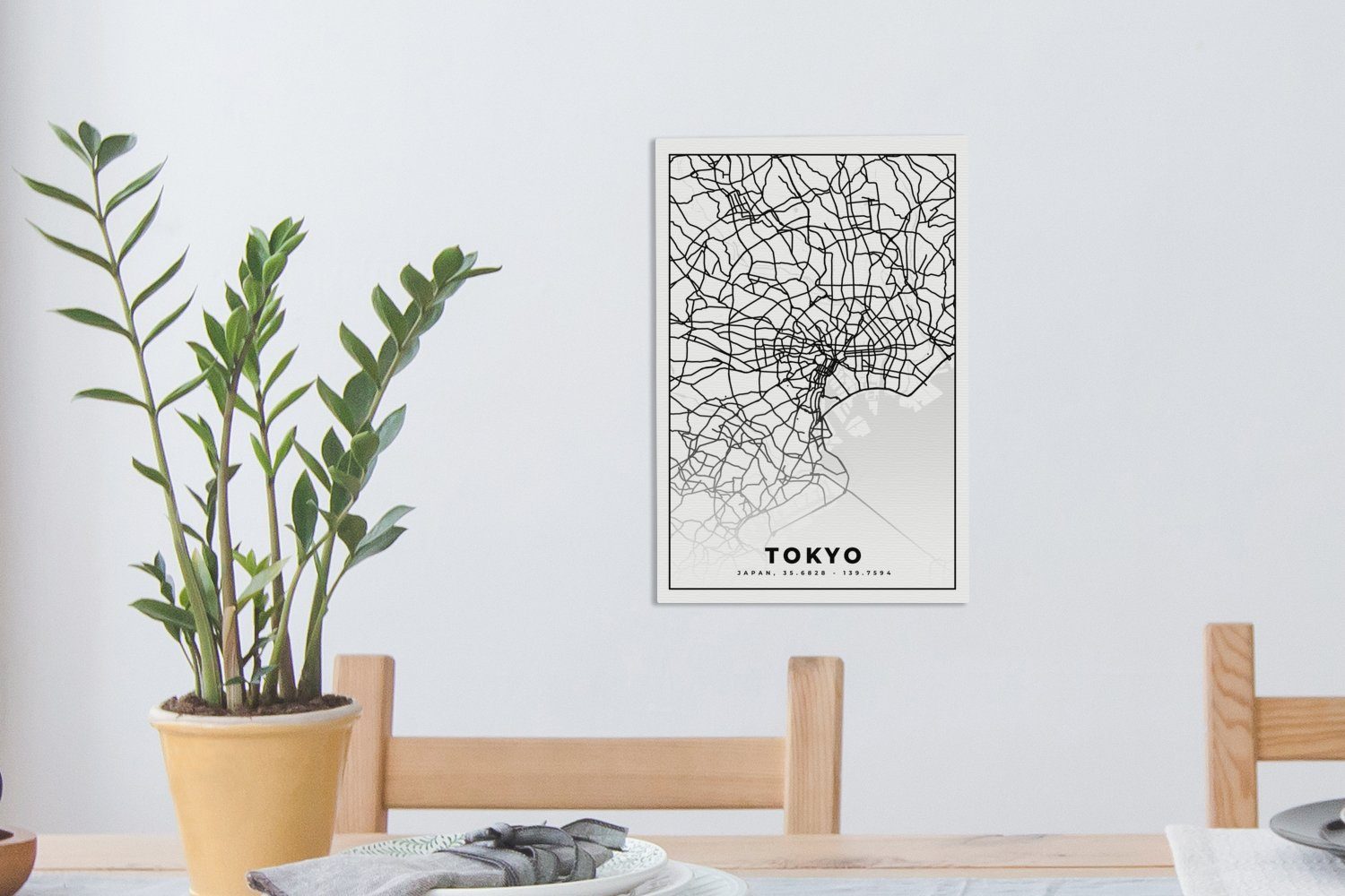 OneMillionCanvasses® Leinwandbild Tokio - Stadtplan bespannt Zackenaufhänger, St), - inkl. fertig cm Leinwandbild 20x30 Karte, weiß (1 Gemälde, Schwarz und 