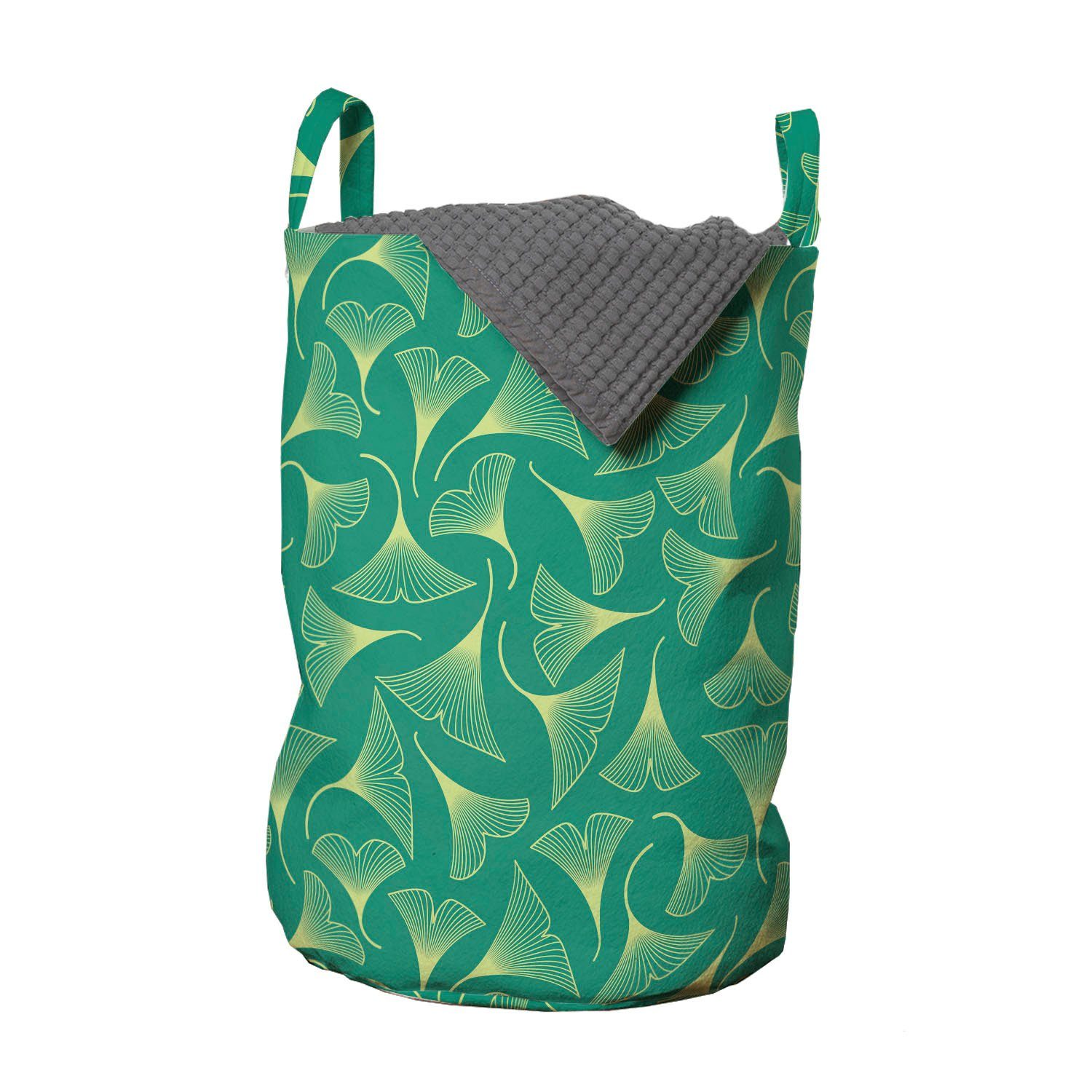 Abakuhaus Wäschesäckchen Wäschekorb mit für Griffen Blätter Biloba Kordelzugverschluss Gingko Teal auf Shade Waschsalons