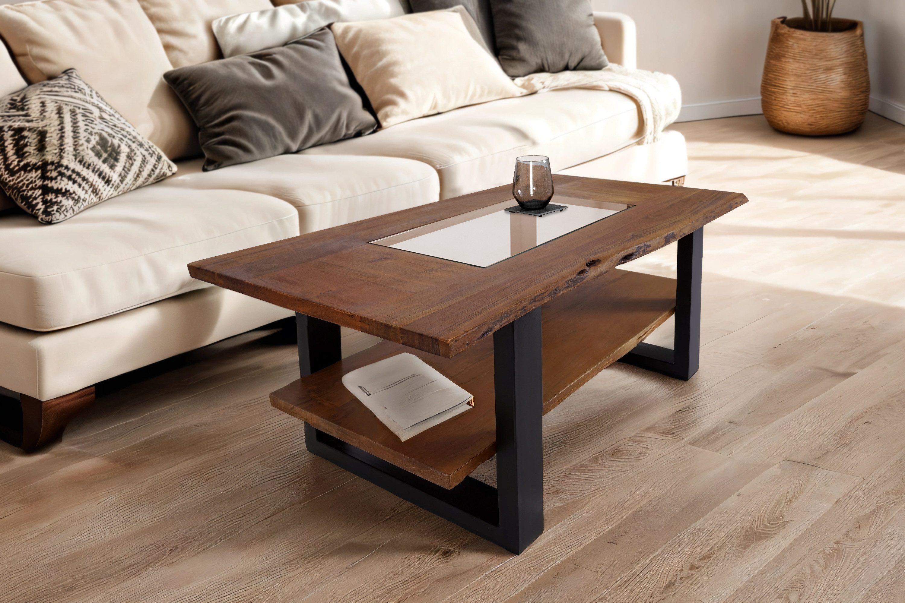 Loreno® Couchtisch Patrick, Akazienholz, mit Glaseinsatz, günstig online kaufen