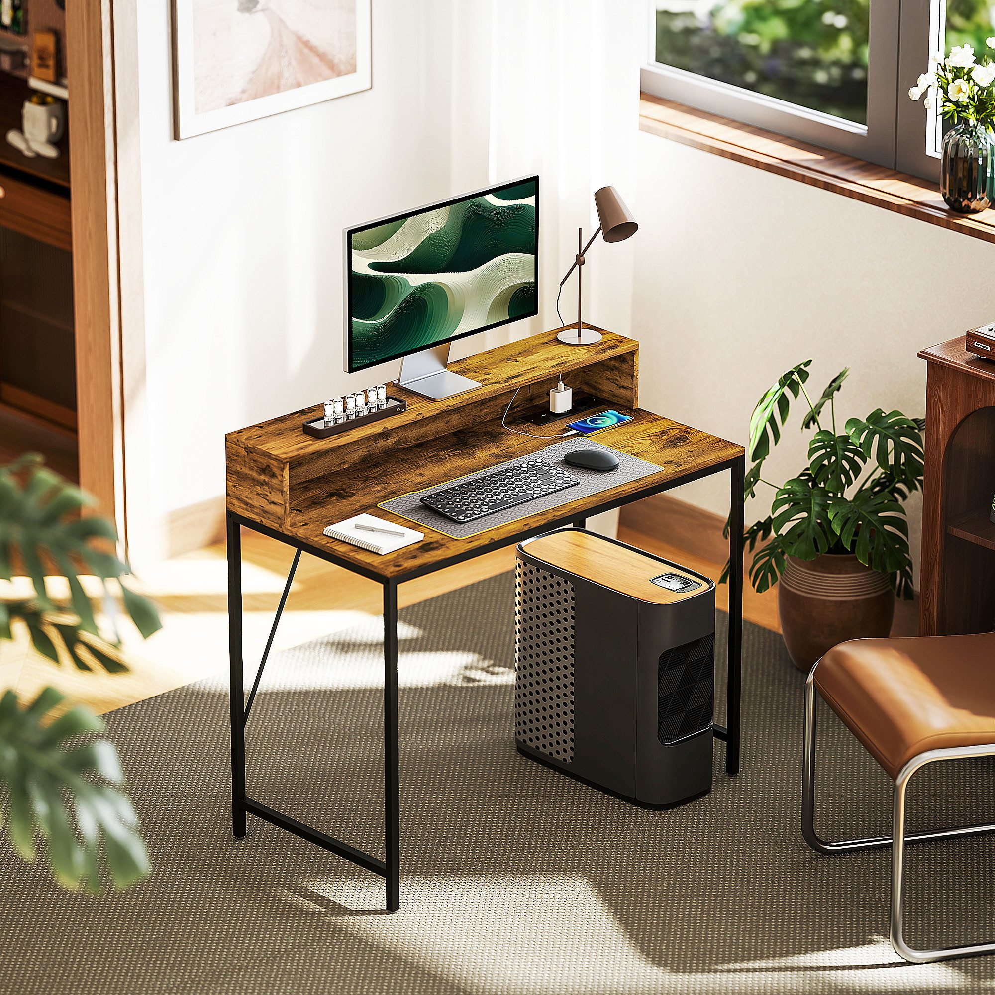 HOMCOM Computertisch mit Anschlüssen, Monitorfläche und Ablage (Computertis günstig online kaufen