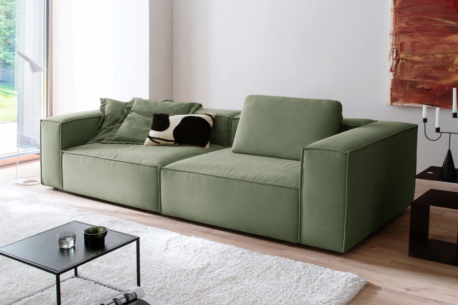 KAWOLA Sofa CARMO, Sofa Couch Feincord verschiedene Farben 306x118 cm