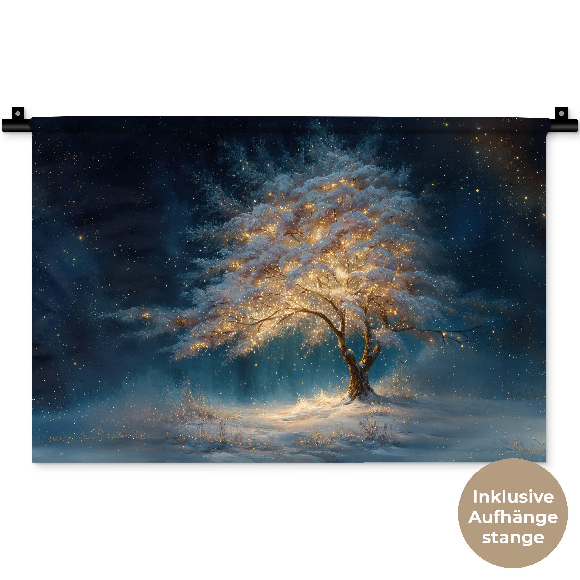 MuchoWow Wandteppich Baum des Lebens - Nacht - Dunkelheit - Blau, Rechteckig, Höhe: 3 mm, Wandteppich für Wohnzimmer, Schlafzimmer, 60x40 cm