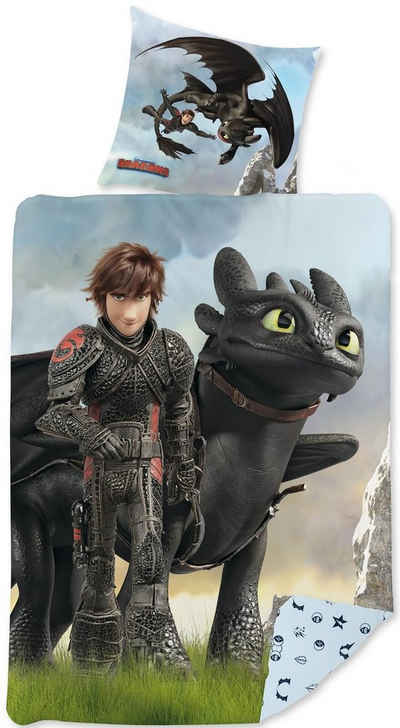 Kinderbettwäsche DreamWorks Dragons - Bettwäsche-Set, 135x200 80x80, Dragons, Baumwolle, 100% Baumwolle