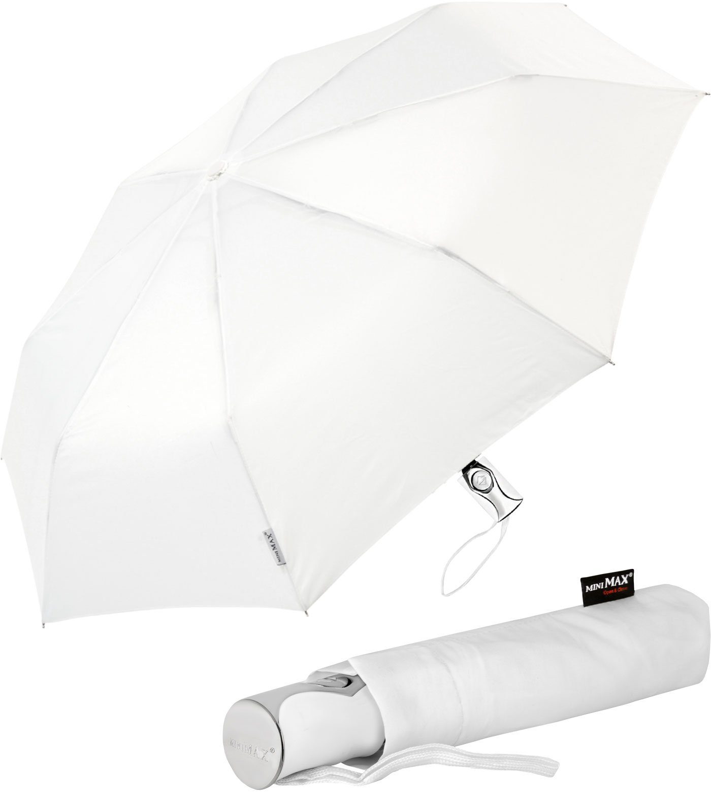 Impliva Taschenregenschirm miniMAX® mit Auf-Zu-Automatik windsicher uni, der zuverlässige Begleiter weiß