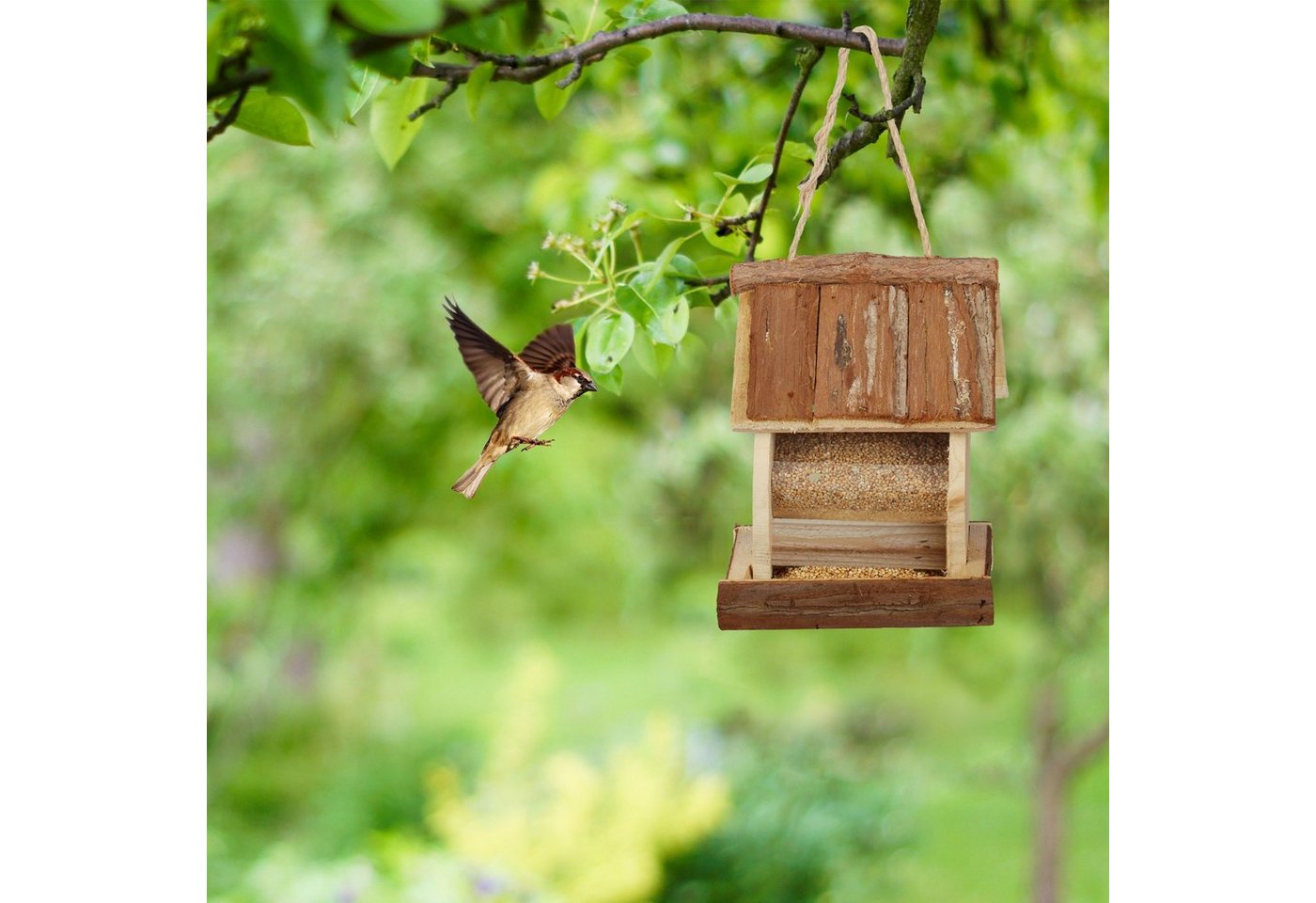 Thumbnail - relaxdays Vogelhaus Vogelfutterhaus mit Rindendach