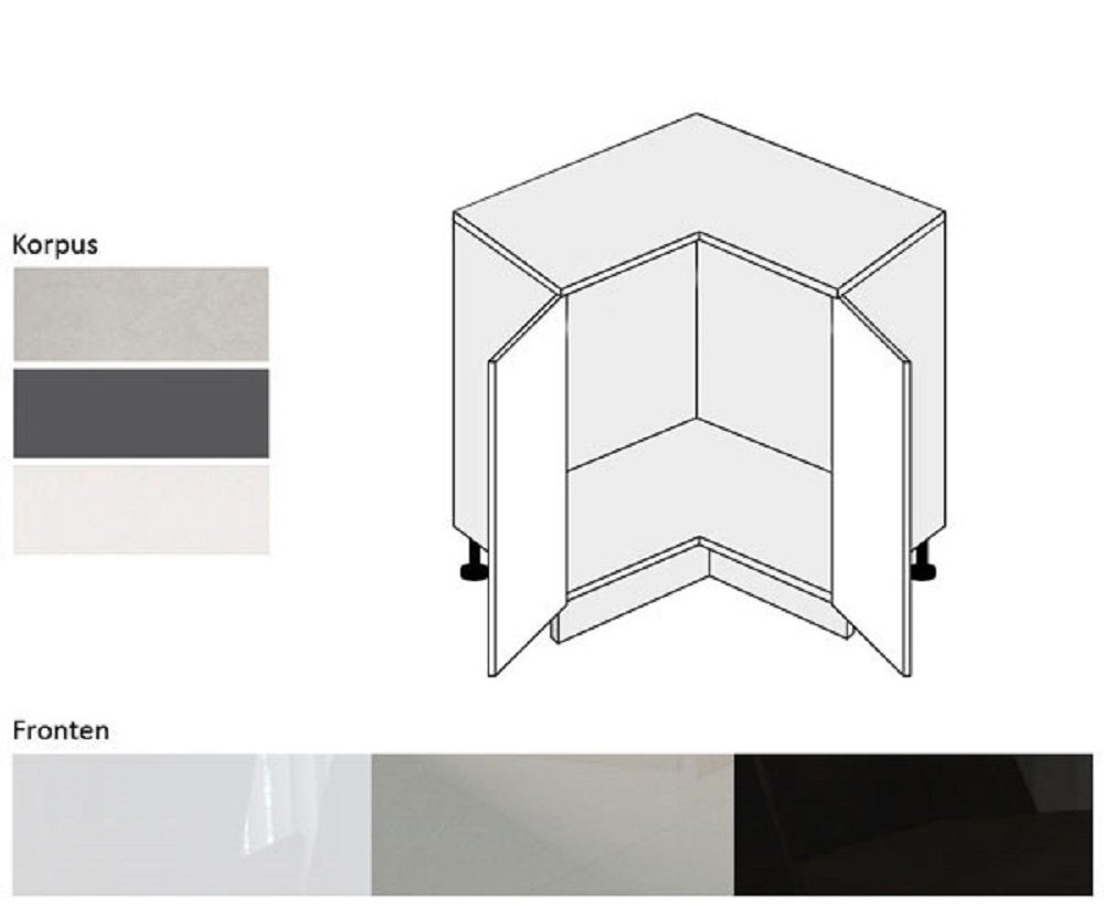 Frontfarbe Küchenschrank) matt Korpus- schwarz Einlegeboden / wählbar Hochglanz grau mit Front Korpus (Unterschrank, ESSEN und ES-D12/90 Feldmann-Wohnen - Eckunterschrank