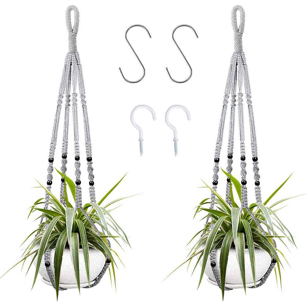 TUWENA Blumenampel 2-teiliges Pflanzenregal mit 4 Haken, gewebter Blumenampel
