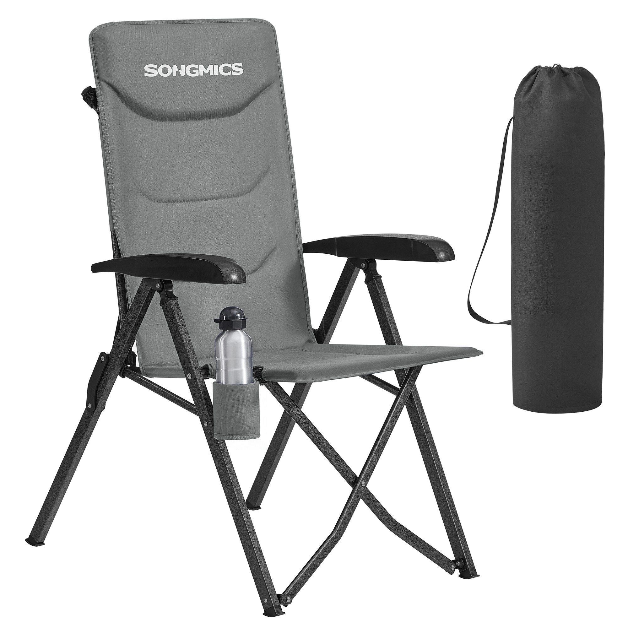 SONGMICS Campingstuhl 90°-150° verstellbare Rückenlehne, 70 x 60 x 110 cm, belastbar bis 150Kg, mit Getränkehalter/Tragetasche