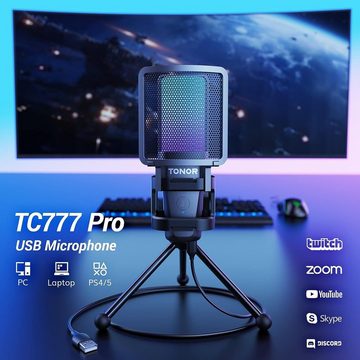 TONOR Streaming-Mikrofon, RGB USB Gaming Mikrofon mit Stativ für PC PS4 PS5 YouTube Konferenzen