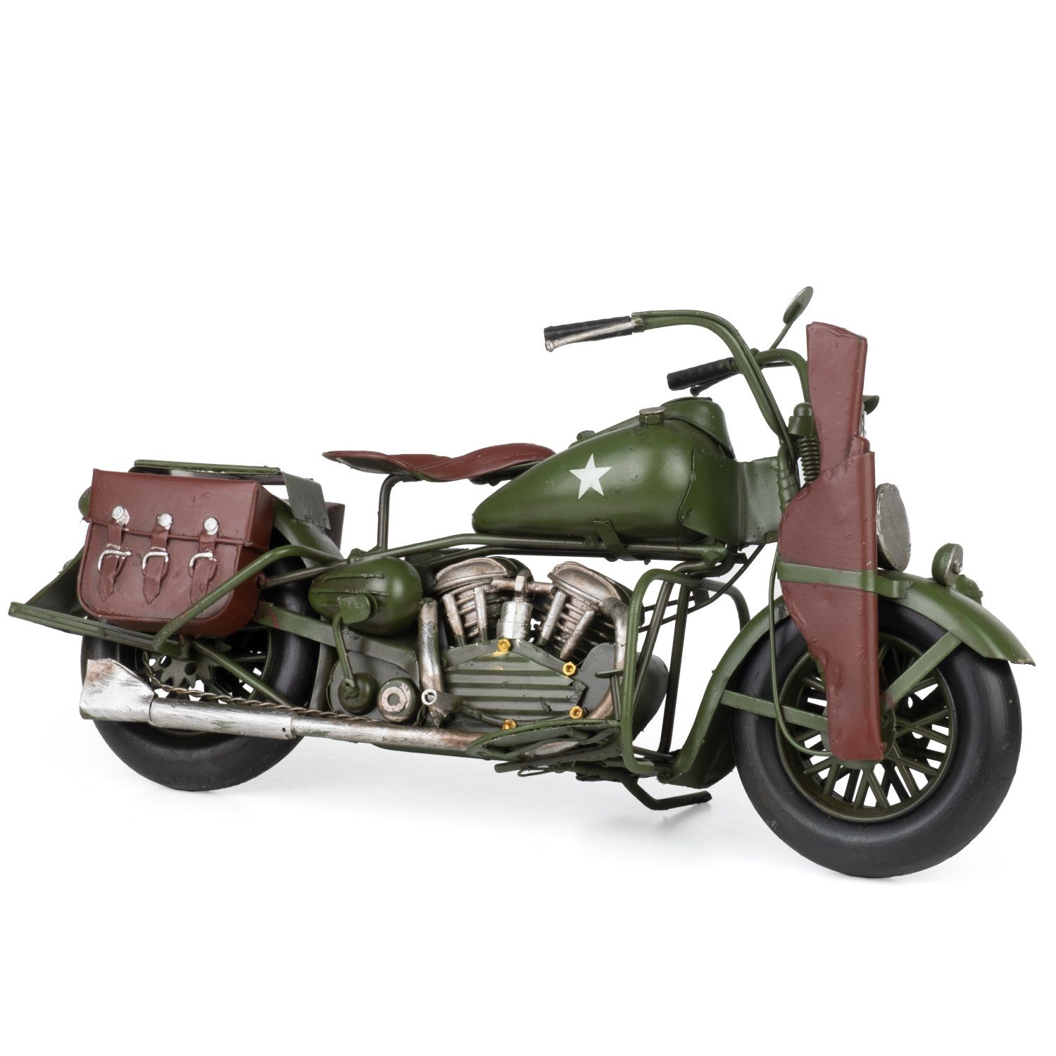 Moritz Dekoobjekt Blech-Deko Motorrad Militär grün, Modell Nostalgie Antik-Stil Retro Blechmodell Miniatur Nachbildung