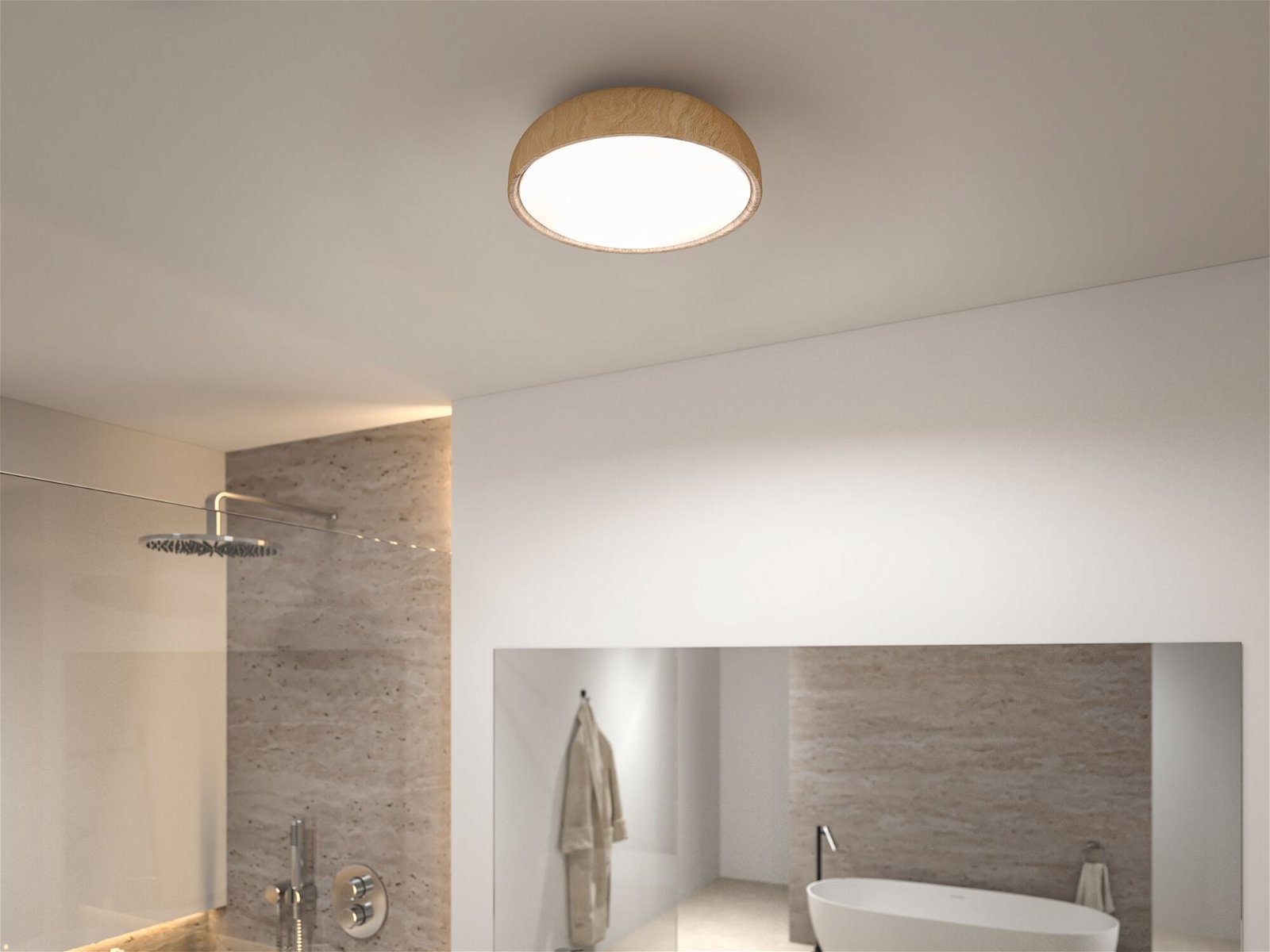 Tageslichtweiß, hell 24W Paulmann 230V integriert, Kunststoff, fest WhiteSwitch Holz IP44 LED LED Bathroom Oka Deckenleuchte Selection