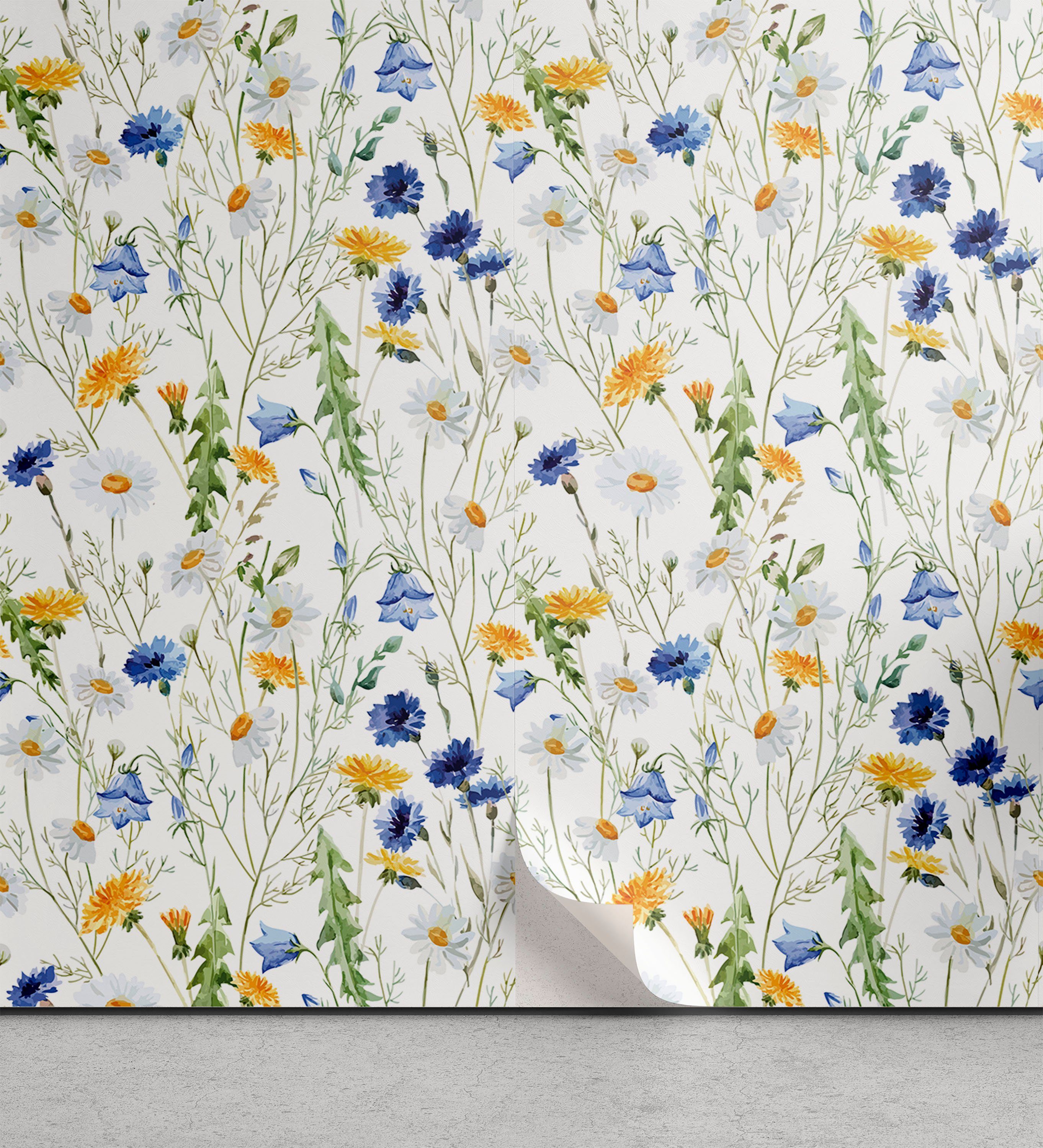 Abakuhaus Vinyltapete selbstklebendes Wohnzimmer Küchenakzent, Gänseblümchen Rural Natur Mohnblumen