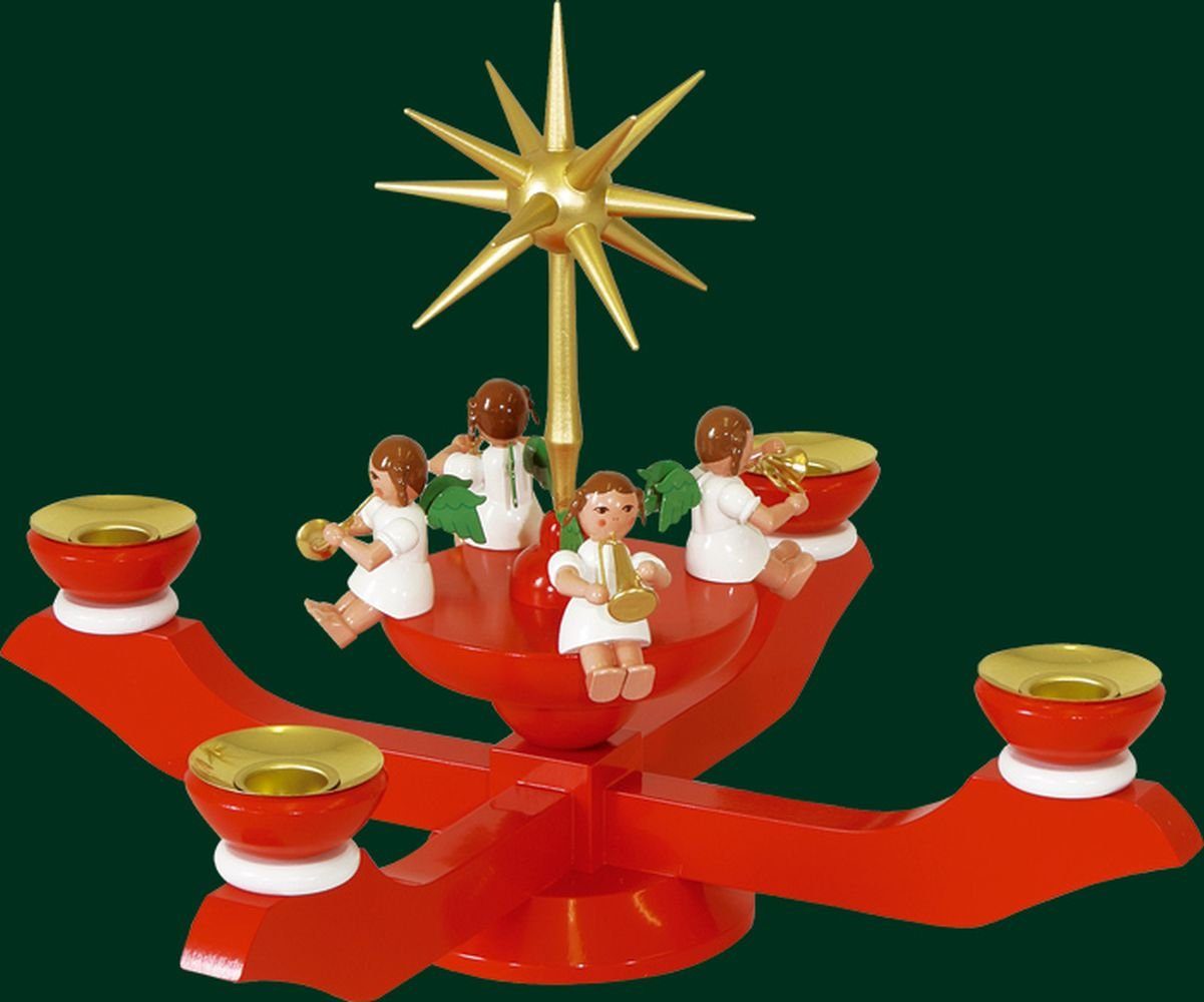Erzgebirgische Volkskunst Richard Glässer GmbH Adventsleuchter Adventsleuchter mit Engel und Stern bunt Höhe= 24cm NEU