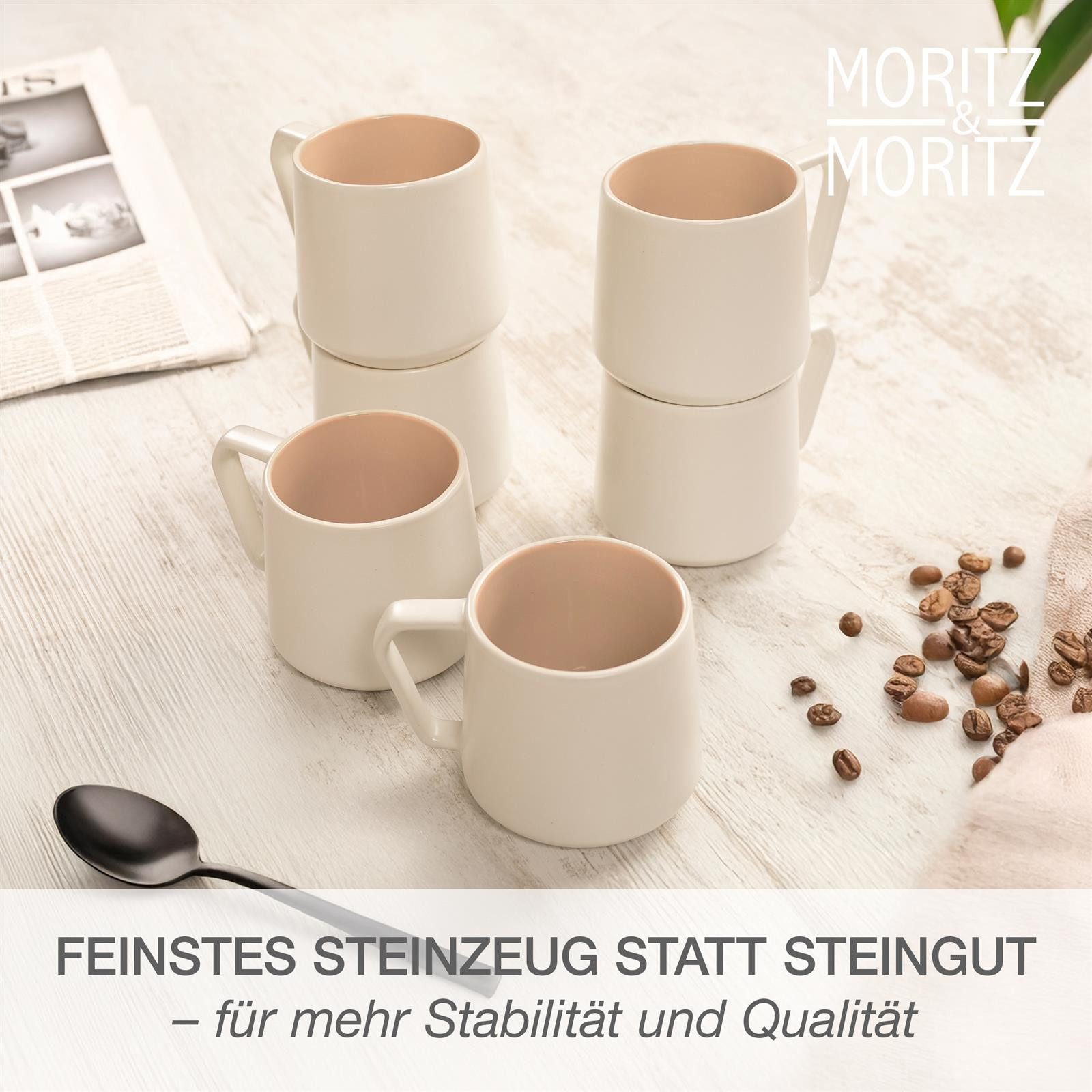 Moritz & Moritz Geschirr-Set CAVO Kaffeebecher - Almond (6-tlg), Steinzeug, Spülmaschinengeeignet – Bild 4 von 5
