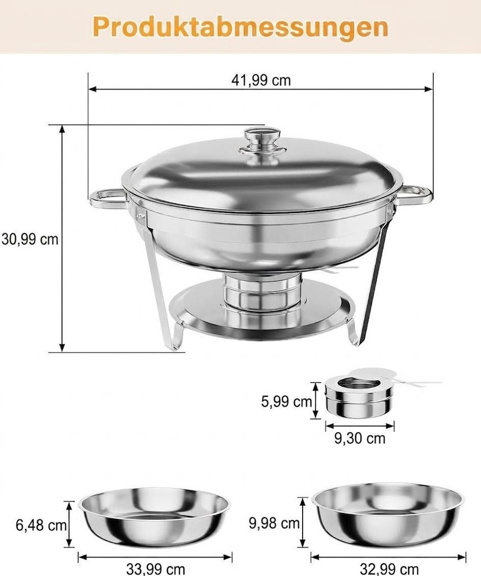 GarveeMore Speisenwärmer 5L runde Edelstahl-Chafing-Dishes und Warmhaltebehälter, (Set, 4-tlg), mit Deckel,Deckelhalter,Löffel,Pinzette für Catering,Partys,Aben – Bild 2 von 5