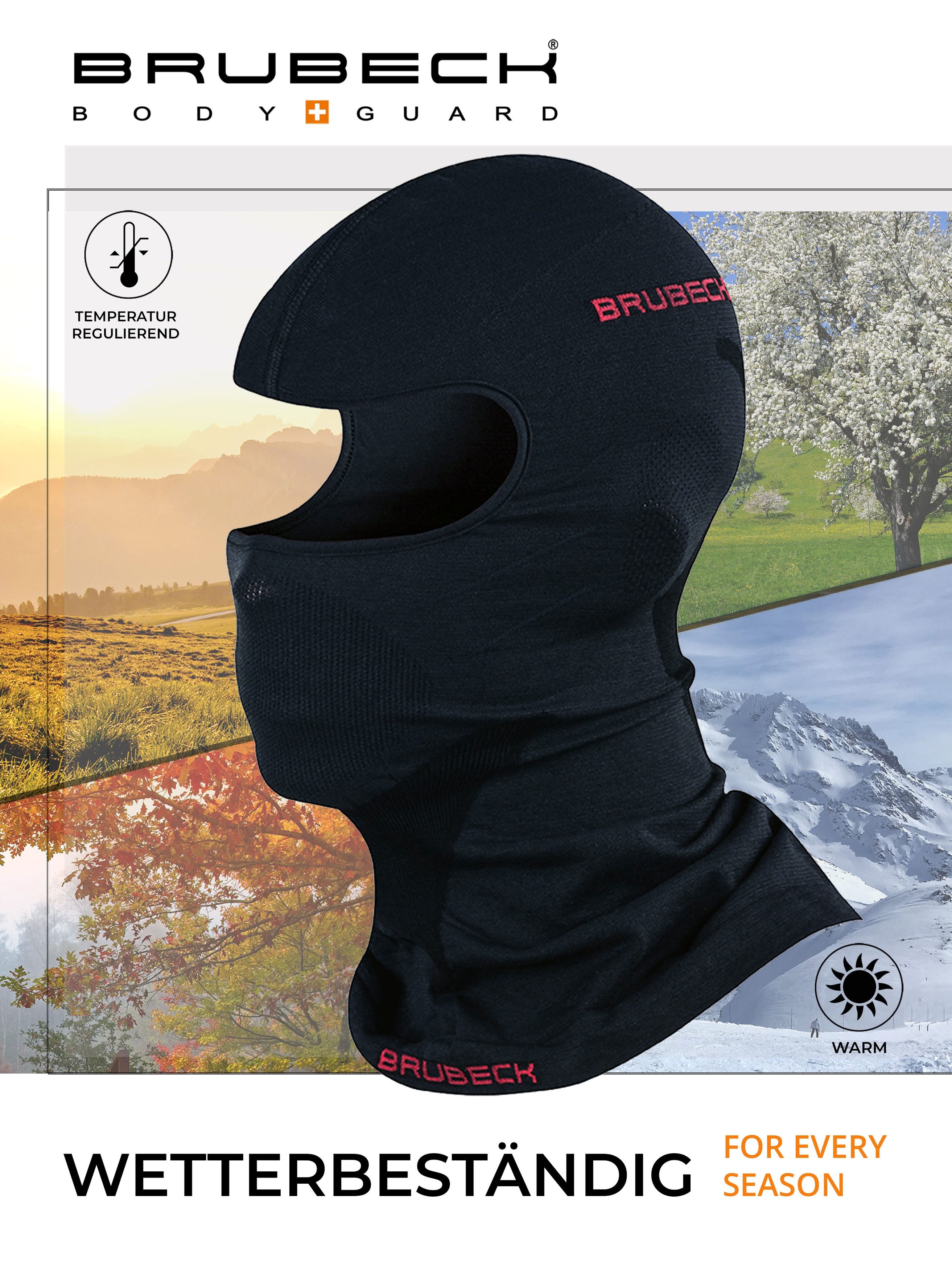 BRUBECK Sturmhaube Merino Skimaske für natürliche Wärme und Klimaausgleich Schwarz L/XL atmungsaktiv, schnelltrocknend, windabweisend