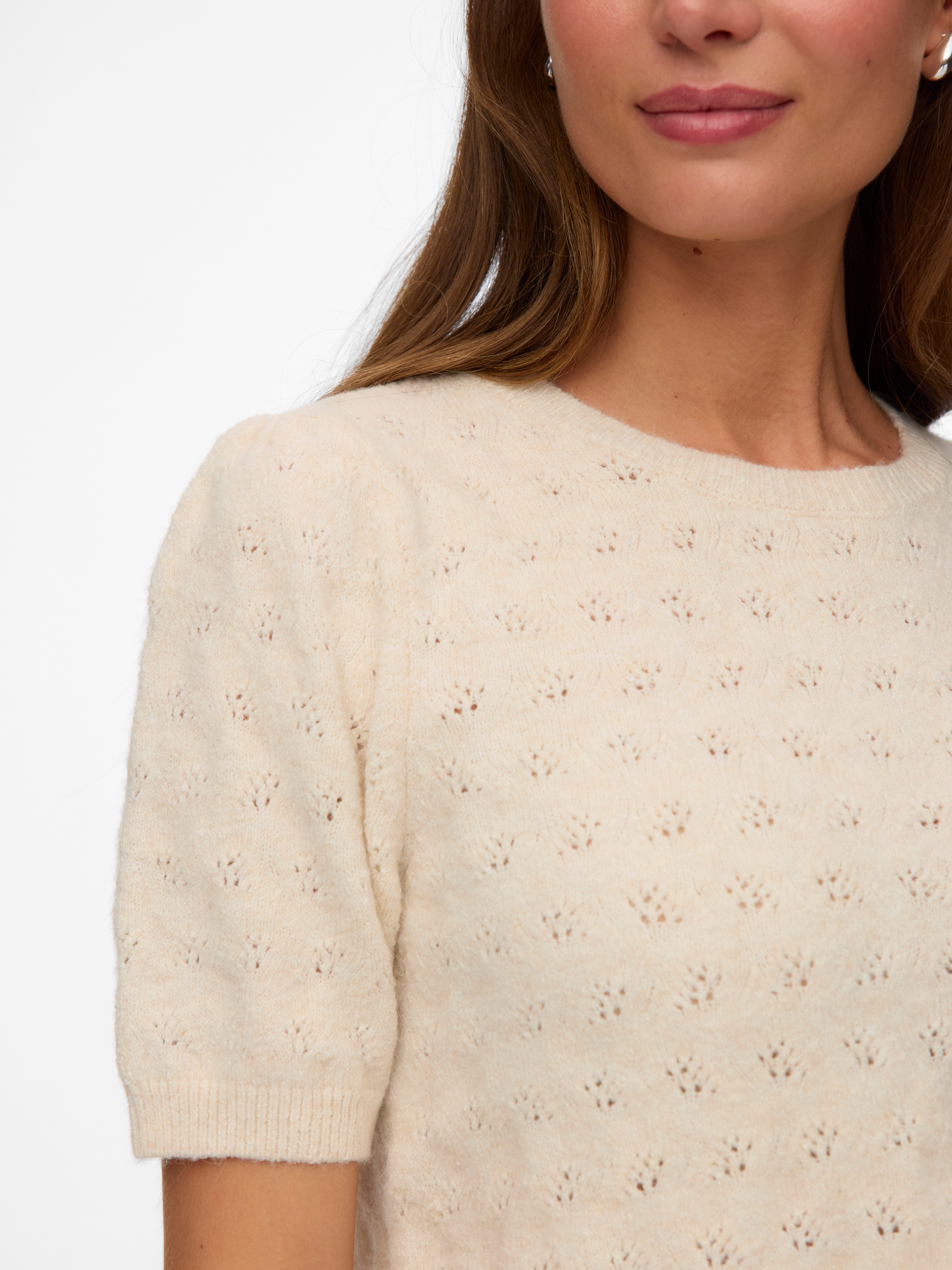 Vero Moda Kurzarmpullover VMDOFFY STITCH 2/4 O-NECK PULLOVER NOOS Materialmix, regular fit