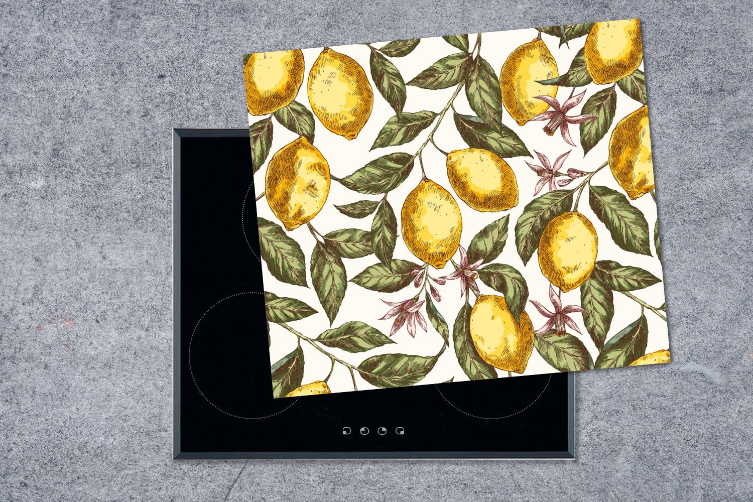 Zitrusfrüchte, cm, - Herdblende-/Abdeckplatte tlg), - Muster Vinyl, Mobile Ceranfeldabdeckung MuchoWow nutzbar, (1 60x52 Blumen Arbeitsfläche