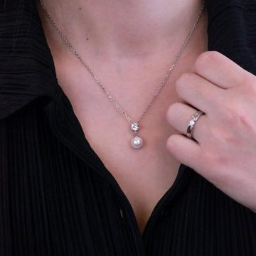 Ella Eisvogel Schmuckset Süßwasser - Perlenset Silber Halskette & Ohrringe mit Kristall, Süßwasserperlen
